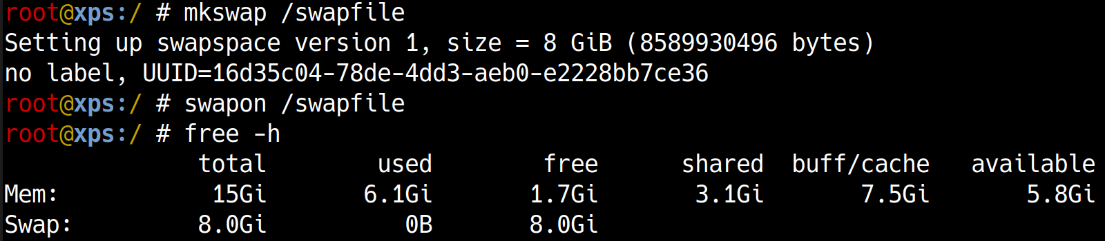 使用 free 查看内存和 SWAP 状态