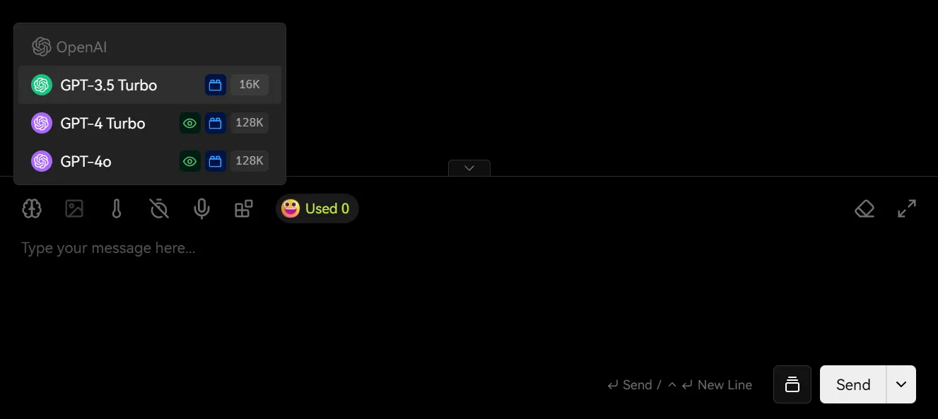 LobeChat 中选择模型开始对话的界面