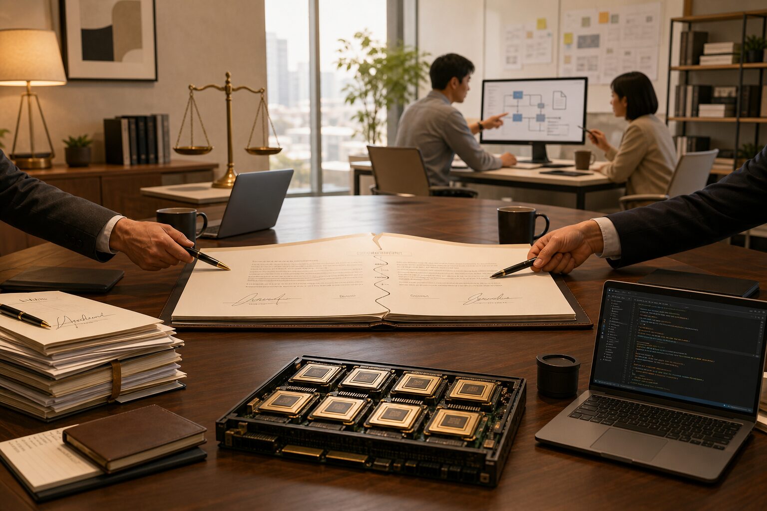 AI芯片、融资文件与企业工作流入口示意图
