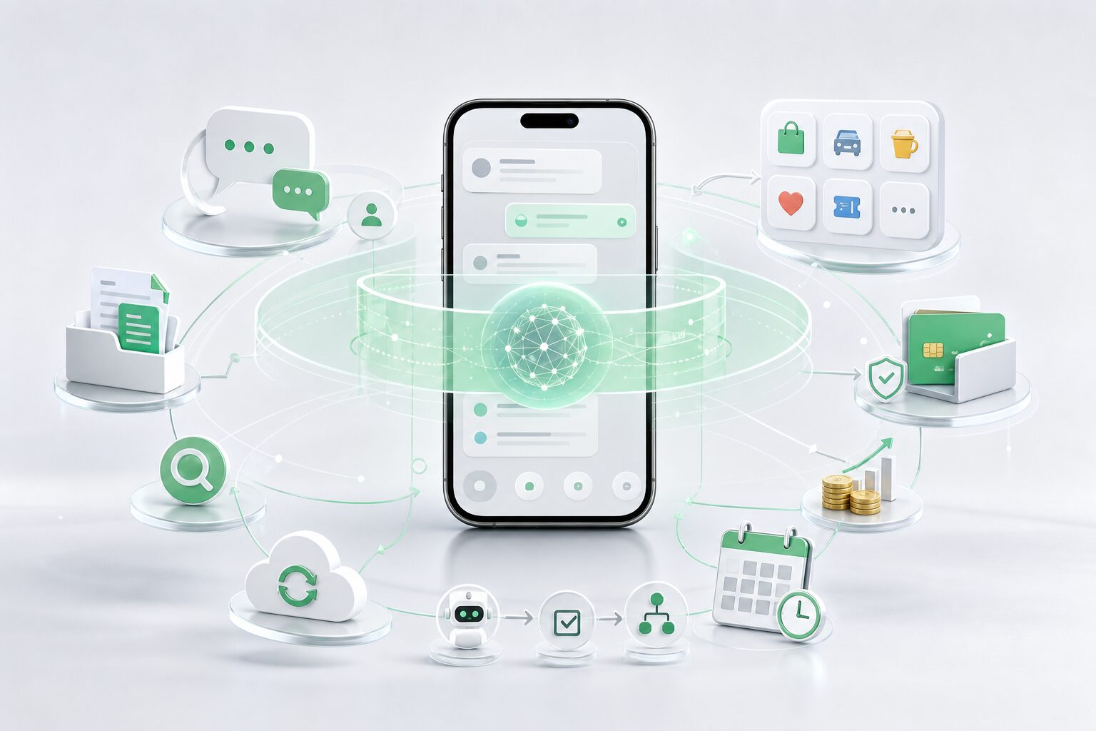AI assistant connecting mobile work, chat, documents and enterprise services