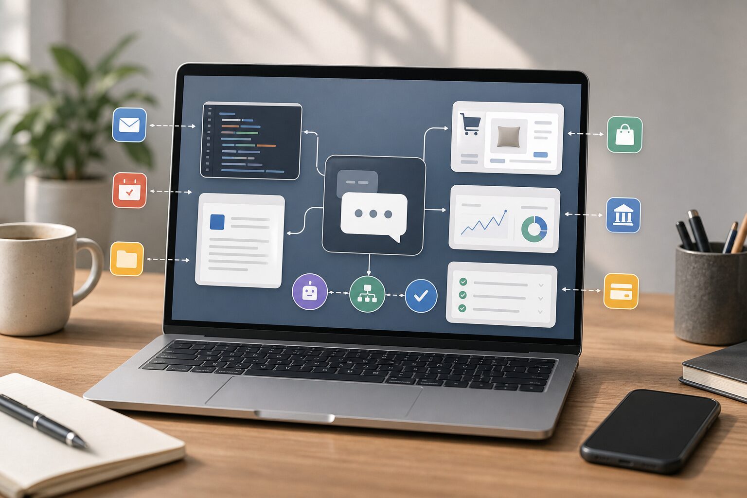 AI助手连接应用工作流的新闻配图
