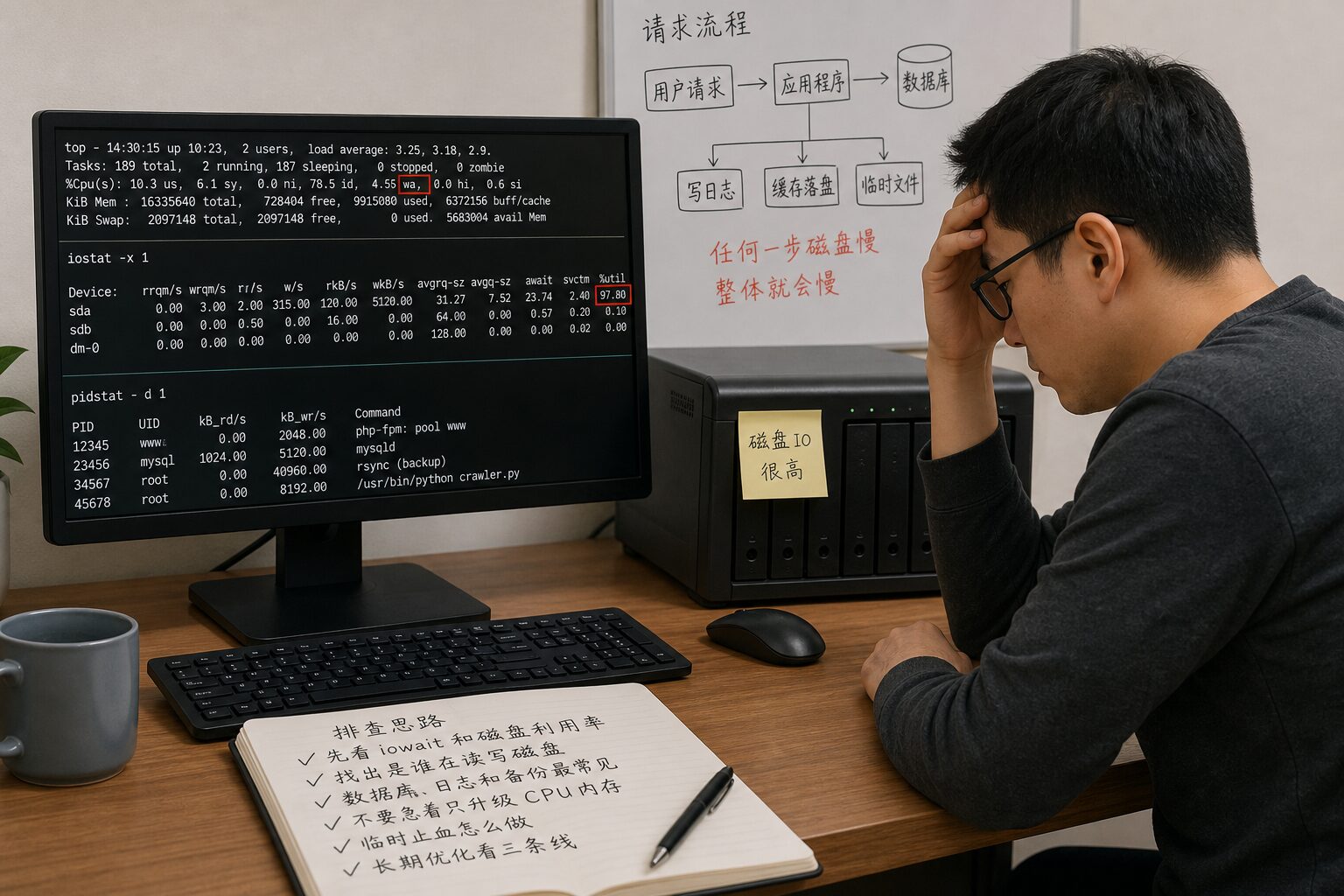 服务器磁盘 IO 很高时,为什么 CPU 看起来并不忙?