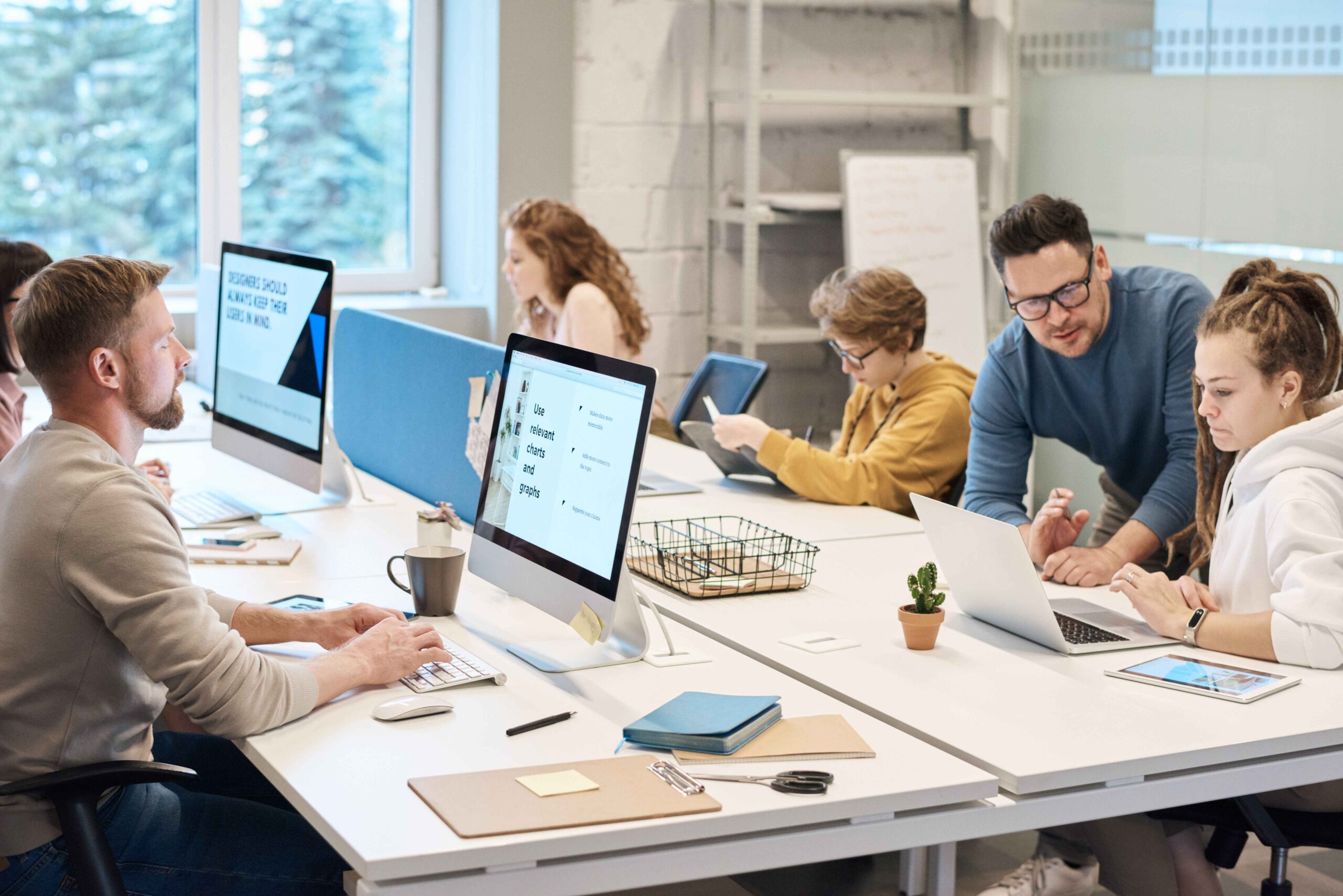 AI deployment team collaborating in a modern office