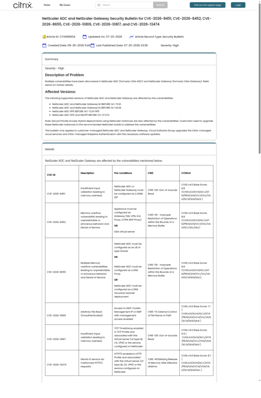 CVE-2026-8452进入CISA KEV：Citrix NetScaler网关该如何排查和修复-速维云
